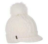 McBURN Britta Cable Knit Beanie Women - Made in Italy Winter Pompom hat with Peak, Lining, Lining Autumn-Winter - One Size Cream White