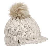 McBURN Britta Cable Knit Beanie Women - Made in Italy Winter Pompom hat with Peak, Lining, Lining Autumn-Winter - One Size Beige