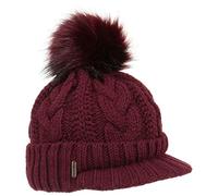 McBURN Britta Cable Knit Beanie Women - Made in Italy Winter Pompom hat with Peak, Lining, Lining Autumn-Winter - One Size Bordeaux