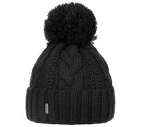 McBURN Giant Bobble Hat Women - Made in Italy Winter Beanie Pompom Hats Knit with Cuff, Lining, Lining Autumn-Winter - One Size Black