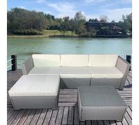 MCC 5pcs Rattan Furniture Set Patio Garden Sofa Set with Glass Coffee Table Outdoor Cushions for Garden or Conservatory Rupert (Grey)
