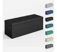 Foldable Storage Ottoman Bench with Lid, Extra Large Storage Chest Footstool Space Saving Seating & Storage Solution, 110 × 38 × 38 cm BLACK