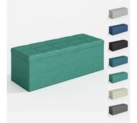 Foldable Storage Ottoman Bench with Lid, Extra Large Storage Chest Footstool Space Saving Seating & Storage Solution, 110 × 38 × 38 cm, GREEN