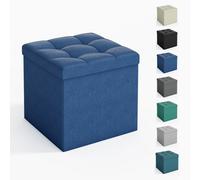Foldable Storage Ottoman, Small Footrest Cube, Storage Bench with Lid, 1 Storage Box for Bedroom & Living Room, 30 × 30 × 30 cm BLUE