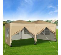 (Beige) MCC Pop-up Gazebo 3m x 6m with Sides Wind Bars & 6 Weight Bags Water Proof Canopy