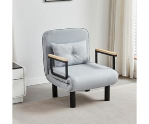 MCC Direct 4-in-1 Folding Single Sofa Bed, Convertible Recliner Lounge Chair with Adjustable Backrest and Tufted Cushion, Light Grey