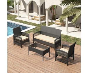 MCC Direct 4pc Rattan Garden Seating with coffee table set SOFIA BLACK