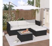 mcc direct 5pcs Rattan Garden Outdoor Furniture Patio Sofa Set with Glass Coffee Table Outdoor Cushions for Garden or Conservatory Rupert (Black)