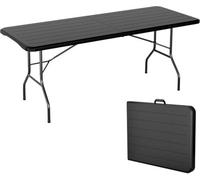 MCC Direct 6Ft Folding Table Heavy Duty Outdoor And Indoor Use Garden Camping Event Table Dark Wood