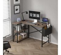 (100CM, Distressed grey) Corner Desk L Shaped Reversible With Bookshelf
