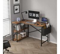 (120CM, Brown) Corner Desk L Shaped Reversible With Bookshelf