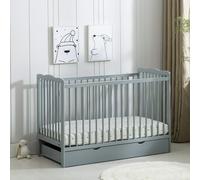 MCC Direct CozyCubs Wooden Baby Cot Bed Crib With Mattress & Drawer Brooklyn in Grey | Size: 1 Pack MCC Direct Grey 1 Pack