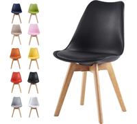 mcc direct Dining Chairs Wooden Legs Soft Cushion Pad Stylish DELUXE Retro Lounge Dining Office EVA (Black)