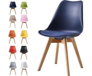 mcc direct Dining Chairs Wooden Legs Soft Cushion Pad Stylish Deluxe Retro Lounge Dining Office Eva (Blue)
