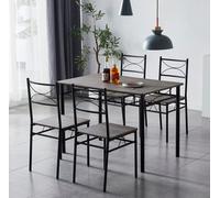 (DISTRESSED GREY) Dining Table and Chairs Set Metal Wood Effect Table Dining Set 4 Chairs Silvia