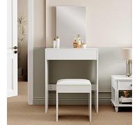 Dressing Table Set with Mirror & Stool, Vanity Desk with Large Drawer and Open Storage TAMPA White
