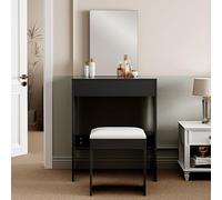 Dressing Table Set with Mirror & Stool, Vanity Desk with Large Drawer and Open Storage TAMPA BLACK