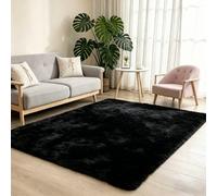 MCC Direct Faux Fur Rectangular Area Rug Ultra-Soft Fluffy Carpet 60X110Cm Black
