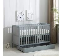 MCC Grey Wooden Baby Cot Bed & Rollaway Drawer & Aloe Vera Water Repellent Mattress (Orlando Drawer Grey)
