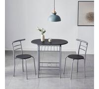 mcc direct Dining Table and 2 Chairs Set Metal Wood Effect Barley BLACK