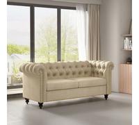Mcc Direct Large 2 Seater Chesterfield Style Button Back Sofa/couch Linen Fabric Settee Beige - Victoria
