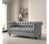 Mcc Direct Large 2 Seater Chesterfield Style Button Back Sofa/couch Linen Fabric Settee Grey - Victoria