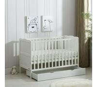 (White) MCC BABY COT BED Wooden Baby Cot Bed & Rollaway Drawer & Aloe Vera Water Repellent Mattress(Orlando Drawer)
