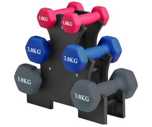 Mcc Direct Premium Hex Dumbbell Set with Organizer Rack - 1kg, 2kg, 3kg Pair Set - Soft Touch Non-Slip Grip for Strength Training & Toning - Space Saving Design