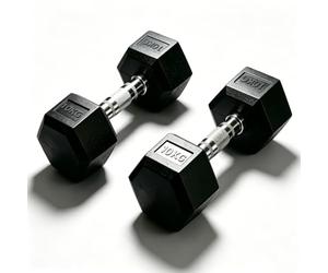 Mcc Direct Professional Grade Rubber Hex Dumbbells - Anti-Roll, Noise-Reducing, Ergonomic Knurled Grip for Home Gym & Studio Strength Training (10kg Pairs)