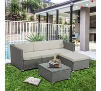 MCC 5pcs Rattan Furniture Set Patio Garden Sofa Set with Glass Coffee Table Outdoor Cushions for Garden or Conservatory Rupert (Grey)