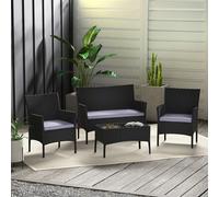 (Black) MCC Rattan Furniture 4 pcs Sofa Set Table & Chairs "Roger" Garden Outdoor