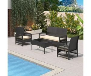 MCC Direct Rattan Garden Furniture Set Outdoor Patio Seating With Coffee Table Black