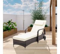 MCC Direct Rattan Reclining Sun Lounger Garden And Outdoor Sun Bed On Wheels - Brown