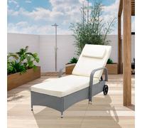 (GREY) Rattan Sun Lounger Bed Recliner Outdoor Garden Chair