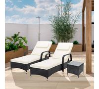 Venice Set of 2 Black Sun Loungers with Table - Size: 103 x 59 x 196cm - MCC - Wilko