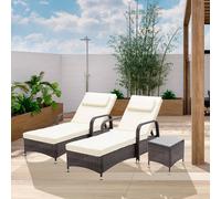 Venice Set of 2 Brown Sun Loungers with Table - Size: 103 x 59 x 196cm - MCC - Wilko