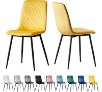 mcc Direct Set of 2 Designer Velvet Fabric Dining Chairs with Metal Legs, Lexi, Yellow