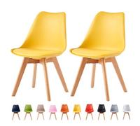mcc direct Set of 2 Dining Chairs Wooden Legs Soft Cushion Pad Stylish DELUXE Retro Lounge Dining Office EVA (Yellow)