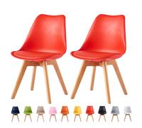 MCC Direct Set of 2 Dining Chairs with wooden Legs & Padded Cushion Eva in Red MCC Direct Red