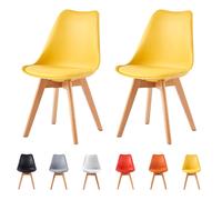 MCC Direct Set of 2 Dining Chairs with wooden Legs & Padded Cushion Eva in Yellow MCC Direct Yellow