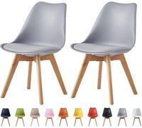 mcc direct Set of 2 Dining Designer Side Chairs Wooden Legs EVA GREY
