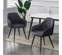 MCC Direct Set Of 2 Faux Suede Leather Dining Chairs With Arms Adrian Black