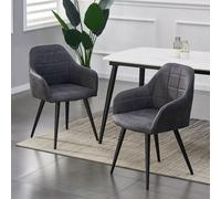 MCC Direct Set Of 2 Faux Suede Leather Dining Chairs With Arms Adrian Dark Grey