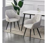 MCC Direct Set Of 2 Faux Suede Leather Dining Chairs With Arms Adrian Light Grey