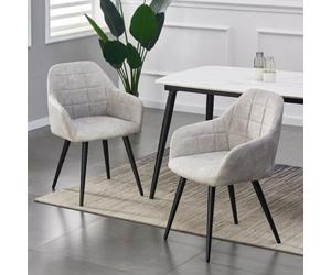 MCC Direct Set Of 2 Faux Suede Leather Dining Chairs With Arms Adrian Light Grey