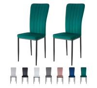 Elle Set of 2 Green Velvet Effect Plush Padded Upholstered Dining Chair - MCC - Wilko