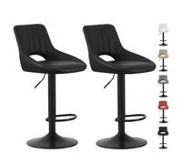 MCC Direct Set Of 2 Height Adjustable Kitchen Bar Stool Breakfast Chairs With Footrest Black - Stella