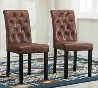 MCC Direct Set of 2 Linen Fabric Plush Padded Buttoned Back Dining Chairs in Brown MCC Direct Brown
