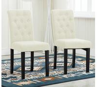 MCC Direct Set of 2 Linen Fabric Plush Padded Buttoned Back Dining Chairs in Cream MCC Direct Cream
