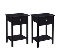 MCC Direct Set Of 2 Solid Wooden Bedside Table With Large Open Shelf And Drawer Black Arlo By Mcc